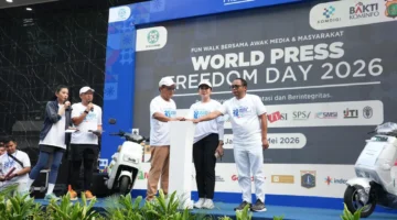 Staf Khusus Menteri HAM Thomas Harming Suwarta saat menghadiri peringatan World Press Freedom Day 2026 di Jakarta. (Posnews/Ist)