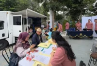 Petugas Kantor Imigrasi Kelas I Non TPI Depok melayani warga yang mengurus paspor dalam kegiatan Car Free Day (CFD) di kawasan Depok Open Space (DOS). (Posnews/Imigrasidepok)