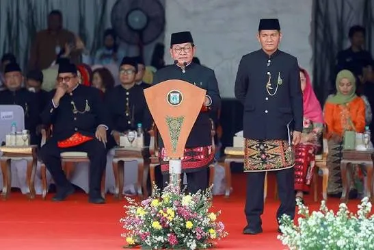 Pramono Anung memberikan keterangan terkait perayaan HUT ke-499 Jakarta di Balai Kota DKI Jakarta. (Posnews/Kominfo)