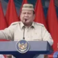 Presiden Prabowo Subianto memberikan sambutan dalam Puncak Pekan Nasional Petani dan Nelayan di Gorontalo. (Posnews/Setpres)