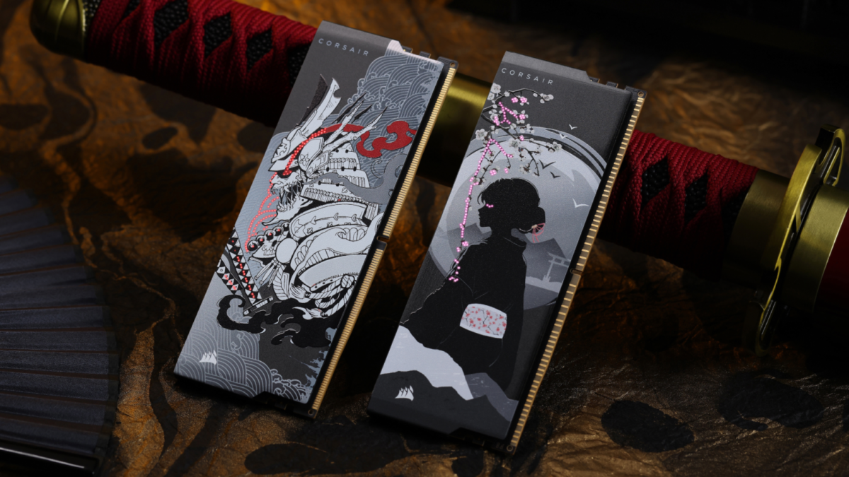 Fusi keindahan seni dan performa hulu. Corsair resmi merilis seri RAM terbatas SHUGO DDR5 yang memadukan ilustrasi samurai elegan serta inovasi teknologi kisi sinar micro-drilling. Dok: Istimewa.