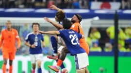 Tandukan dramatis Daichi Kamada pada menit-menit akhir menyelamatkan Jepang dari kekalahan saat menghadapi Belanda pada laga pembuka Piala Dunia. Dok: (AP Photo/Julio Cortez)