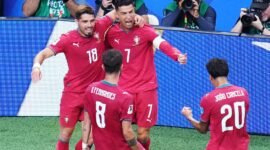 Pesta gol Selecao das Quinas. Cristiano Ronaldo memimpin kemenangan mutlak Portugal atas Uzbekistan sekaligus mengukir rekor bersejarah baru. Dok: (AP Photo/Karen Warren)