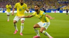 Pesta gol Selecao di Miami. Vinicius Junior mencetak dua gol untuk membawa Brasil mengunci posisi puncak klasemen Grup C Piala Dunia 2026. Dok: (AP Photo/Lynne Sladky)