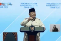 Presiden Prabowo Subianto menyampaikan pidato pada peringatan Hari Koperasi Nasional ke-79 di Jakarta.
(Posnews/Kemenkop)