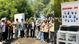 Mahasiswa KKN 65 Universitas Singaperbangsa Karawang membangun insinerator ramah lingkungan di kawasan Pantai Pulau Putri Cikeong, Desa Segarjaya, untuk mengurangi sampah dan menjaga kelestarian wisata pesisir. (Posnews/KKN UNSIKA)
