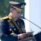 Kapolri Jenderal Listyo Sigit Prabowo menyampaikan laporan capaian Polri di hadapan Presiden Prabowo Subianto pada Upacara Hari Bhayangkara ke-80 di Satlat Brimob Cikeas, Bogor, Rabu (1/7/2026), termasuk pengungkapan 464 kasus migas, penyelamatan Rp756 miliar, dan pemblokiran 278 ribu situs judi online. (Posnews/Ist)