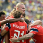 Kejutan besar di Stadion MetLife. Dua gol telat Erling Haaland dan ketangguhan kiper Orjan Nyland membawa Norwegia menekuk Brasil 2-1 sekaligus mengamankan tiket perempat final perdana. Dok: Istimewa.