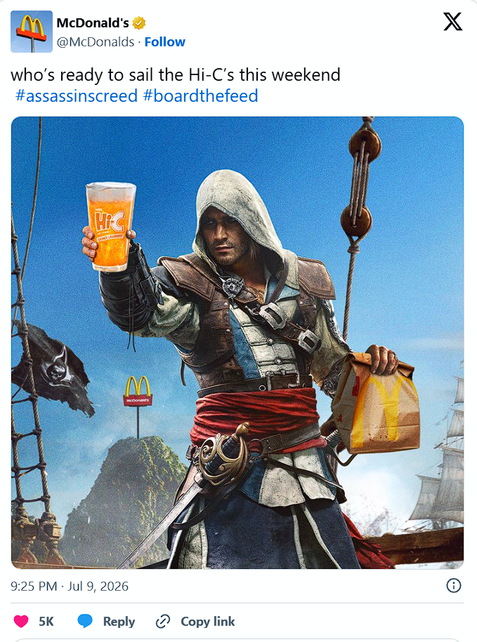 Gebrakan promosi bajak laut. Ubisoft meretas akun media sosial game lain untuk merayakan peluncuran Black Flag Resynced. Dok: Istimewa.