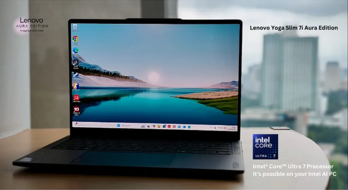 Lompatan baru laptop AI premium. Lenovo merilis Yoga Slim 7i Ultra Aura Edition berbobot 960 gram dengan prosesor Intel Core Ultra X9 dan GPU Intel Arc B390. Dok: Istimewa.
