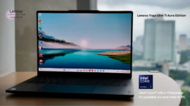 Lompatan baru laptop AI premium. Lenovo merilis Yoga Slim 7i Ultra Aura Edition berbobot 960 gram dengan prosesor Intel Core Ultra X9 dan GPU Intel Arc B390. Dok: Istimewa.