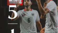 Mitchell Baker merayakan hattrick saat Timnas Indonesia menang 5-1 atas Kamboja di Piala AFF 2026. (Posnews/PSSI)