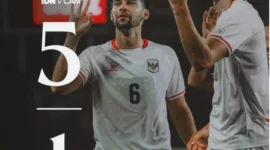 Mitchell Baker merayakan hattrick saat Timnas Indonesia menang 5-1 atas Kamboja di Piala AFF 2026. (Posnews/PSSI)
