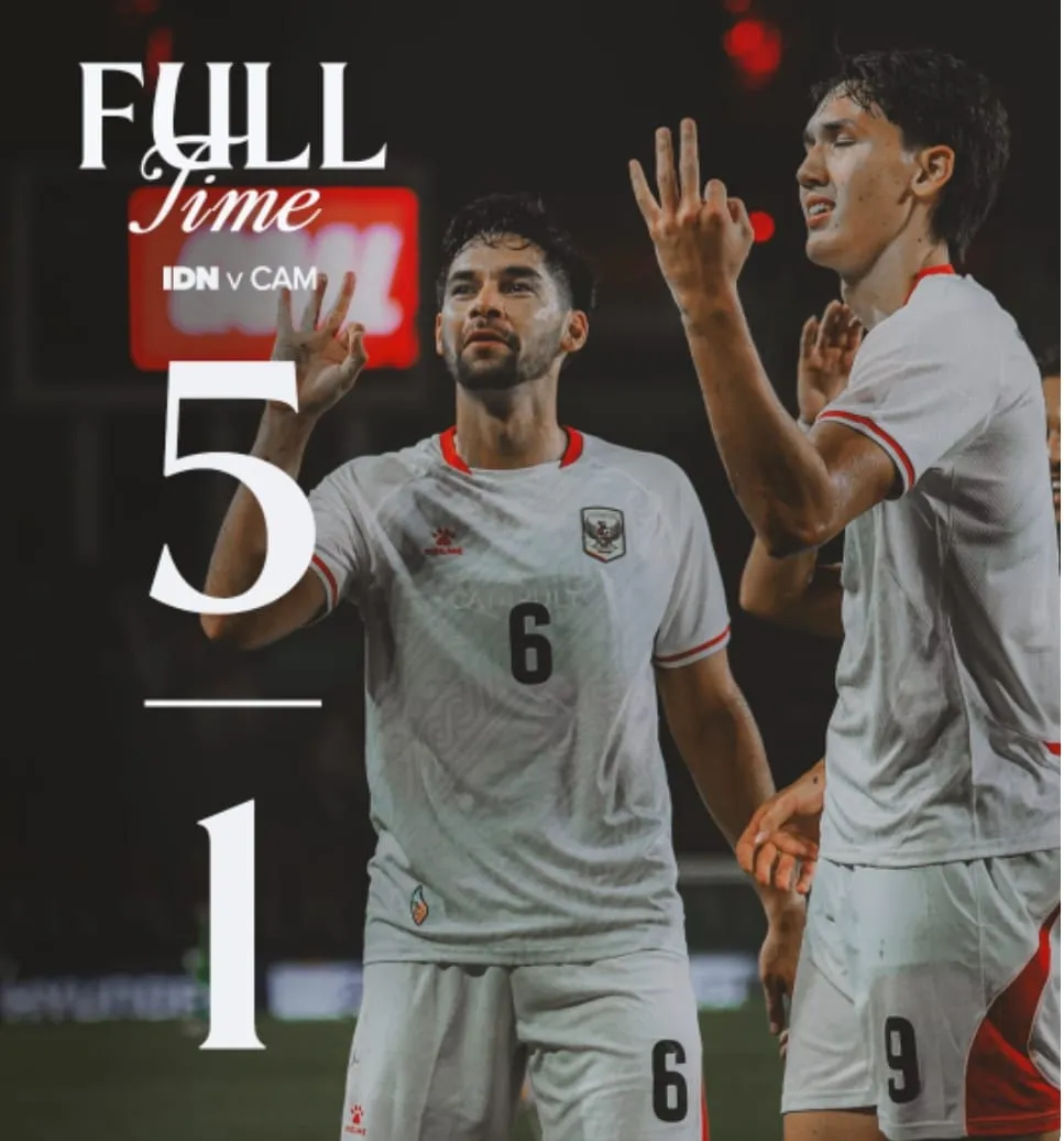Mitchell Baker merayakan hattrick saat Timnas Indonesia menang 5-1 atas Kamboja di Piala AFF 2026. (Posnews/PSSI)