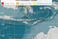 Peta BMKG menunjukkan lokasi gempa M 7,7 di Mbay, Nagekeo, NTT yang memicu peringatan dini tsunami. (Posnews/BMKG)
