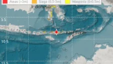 Peta BMKG menunjukkan lokasi gempa M 7,7 di Mbay, Nagekeo, NTT yang memicu peringatan dini tsunami. (Posnews/BMKG)
