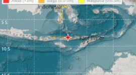 Peta BMKG menunjukkan lokasi gempa M 7,7 di Mbay, Nagekeo, NTT yang memicu peringatan dini tsunami. (Posnews/BMKG)
