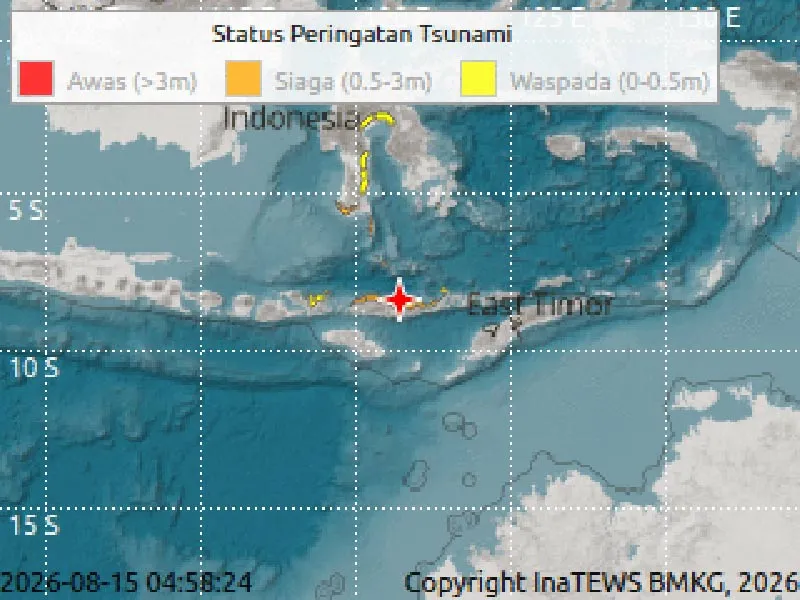 Peta BMKG menunjukkan lokasi gempa M 7,7 di Mbay, Nagekeo, NTT yang memicu peringatan dini tsunami. (Posnews/BMKG)
