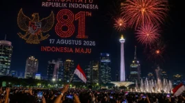 Pertunjukan 1.500 drone dan pesta kembang api memeriahkan HUT ke-81 RI di Jakarta.
