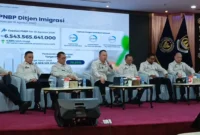 Direktur Jenderal Imigrasi Hendarsam Marantoko saat menyampaikan data penindakan terhadap WNA di Indonesia. (Posnews/KemenImipas)
