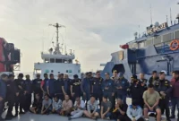 Kapal MV Ocean Porter berbendera Tanzania diamankan BNN setelah diduga membawa 2,6 ton sabu cair di perairan Bengkalis. (Posnews/BNN)