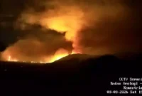 Kobaran api melanda kawasan hutan dan savana di Gunung Bromo, Jawa Timur. (Posnews/BMKG)