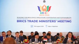 Menteri Perdagangan RI Budi Santoso berbicara di forum BRICS di Jaipur, India.
