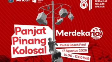 Suasana Merdekaria 2026 di Ancol dengan konser dan panjat pinang kolosal HUT ke-81 RI. (Posnews/Ancol)