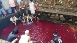 Viral, Air Kolam di Gunung Sindur Mendadak Merah, Polisi Cek Lokasi. (Posnews/Ist)

