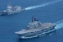 KRI Sriwijaya atau eks ITS Giuseppe Garibaldi berlayar bersama fregat TNI AL saat memasuki perairan Indonesia. (Posnews/TNI-AL)
