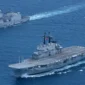 KRI Sriwijaya atau eks ITS Giuseppe Garibaldi berlayar bersama fregat TNI AL saat memasuki perairan Indonesia. (Posnews/TNI-AL)
