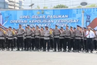 Polri menggelar apel pasukan Operasi Garuda Bhakti untuk mengamankan FIFA ASEAN Cup 2026 di Jakarta dan Bandung. (Posnews/Humas Polri)
