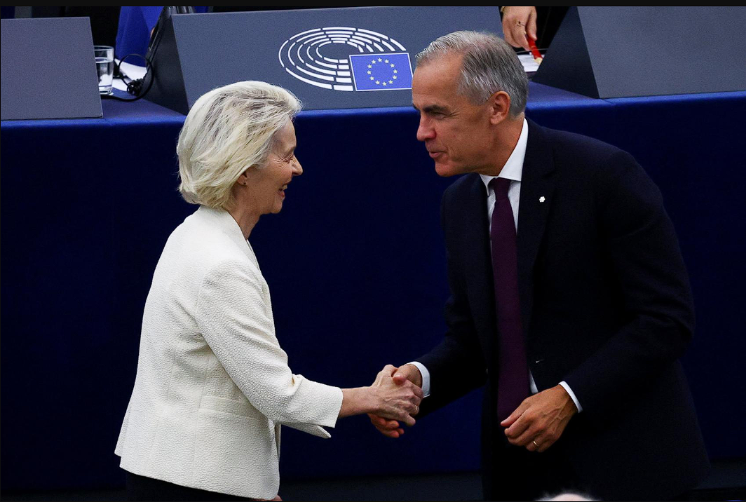 PM Kanada Mark Carney sambut usulan anggota asosiasi Uni Eropa di Strasbourg. Simak rincian pidato Carney dan ancaman tarif Donald Trump. Dok: Istimewa.