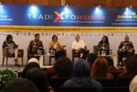 Dirjen Perundingan Perdagangan Internasional Kemendag Johni Martha dalam gelar wicara perdagangan global pada TEI ke-41 di ICE BSD City. (Posnews/Kemendag)