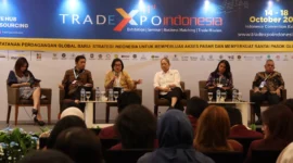 Dirjen Perundingan Perdagangan Internasional Kemendag Johni Martha dalam gelar wicara perdagangan global pada TEI ke-41 di ICE BSD City. (Posnews/Kemendag)

