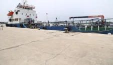 Kapal MT Global 168 yang diamankan tim gabungan bersama barang bukti ketamin di Pelabuhan Belawan, Sumatera Utara. (Posnews/Ist)