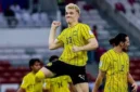 Pemain Malaysia Fergus Tierney merayakan kemenangan 1-0 atas Vietnam dalam FIFA ASEAN Cup 2026 di SUGBK. (Posnews/Instagram famalsyia)
