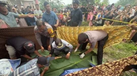 Polisi olah TKP kasus dugaan pembunuhan Deni Nurdiansyah di Desa Kampung Baru, Kecamatan Ukui, Pelalawan.

