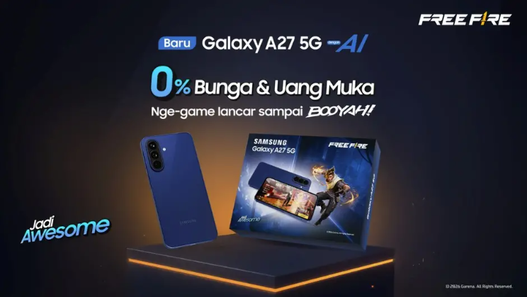 Samsung merilis Galaxy A27 5G Gaming Package berbonus jersey Free Fire, voucher Diamond, dan adaptor 25W seharga Rp7 jutaan. Dok: Istimewa.