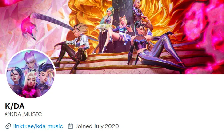 Akun media sosial resmi K/DA aktif kembali dengan tampilan baru, memicu rumor comeback grup musik virtual Riot Games. Dok: Istimewa.
