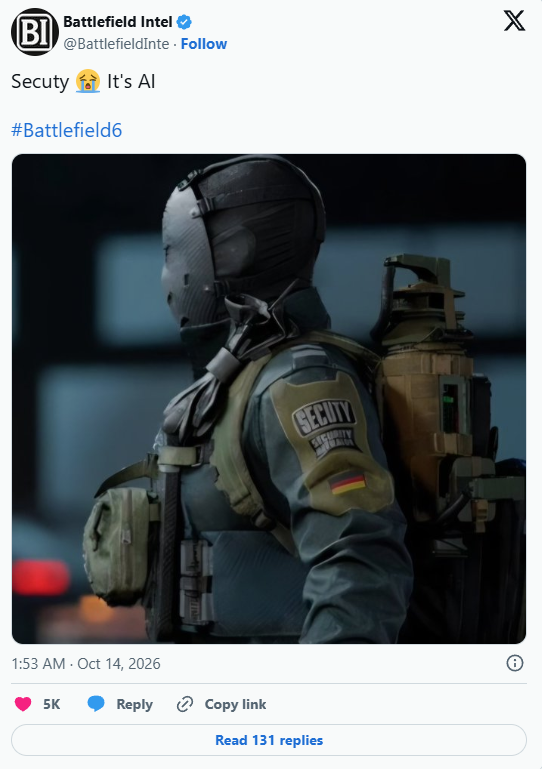Battlefield Studios memberikan klarifikasi atas kesalahan ejaan skin McNeil dan desain lima sarung pistol di Battlefield 6 Season 5. Dok: Istimewa.