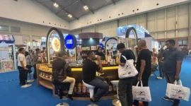 Sila Tea, Kopi Bajawa, Suwe Ora Jamu, dan Pipiltin Cokelat memperkenalkan produk minuman lokal di Island Specialty Pangan Nusa Expo 2026. (Posnews/Kemendag)

