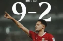 Timnas Indonesia merayakan pesta gol saat menghadapi Bangladesh di SUGBK. (Posnews/PSSI)
