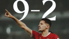 Timnas Indonesia merayakan pesta gol saat menghadapi Bangladesh di SUGBK. (Posnews/PSSI)
